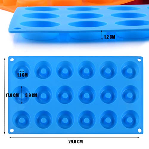 2 Pack Moldes de Bombones de Silicona Set - Forma de Ronda Donut Molde de Silicone Antiadherente para Chocolate, Caramelo de Café, Cubo de Hielo, Gelatina - Azul, Rojo