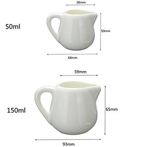 2 Pcs 50 ml/150 ml jarra de leche de cerámica color blanco cocina verter café crema taza de salsa con mango por +ing, Blanco, small