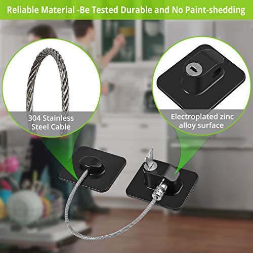 2 PCS Cerradura de Seguridad para Puerta de Refrigerador con 4 Llaves Cierre de Seguridad para Puerta de Congelador Bloqueo de Frigorífico para Cajones Armarios Ventanas Refrigerador - Negro