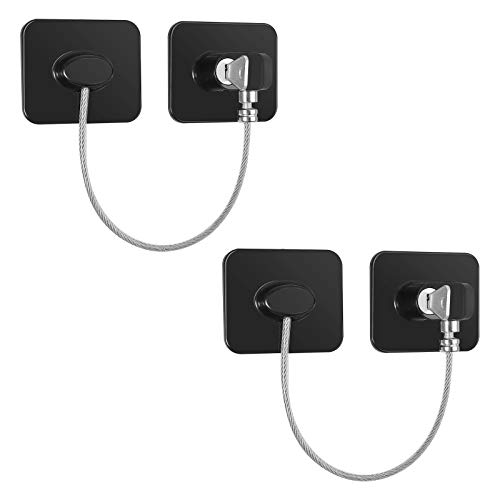 2 PCS Cerradura de Seguridad para Puerta de Refrigerador con 4 Llaves Cierre de Seguridad para Puerta de Congelador Bloqueo de Frigorífico para Cajones Armarios Ventanas Refrigerador - Negro