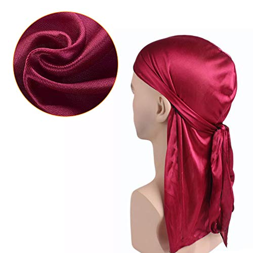 2 PCS Durag de Seda Para Hombres y Mujeres, Gorro de Onda Sedoso 360 Bandanas Piratas Para Hombre, Pañuelos de Cabeza de Satén Turbante Para el Cabello Con Cola Extra Larga y Correas Anchas