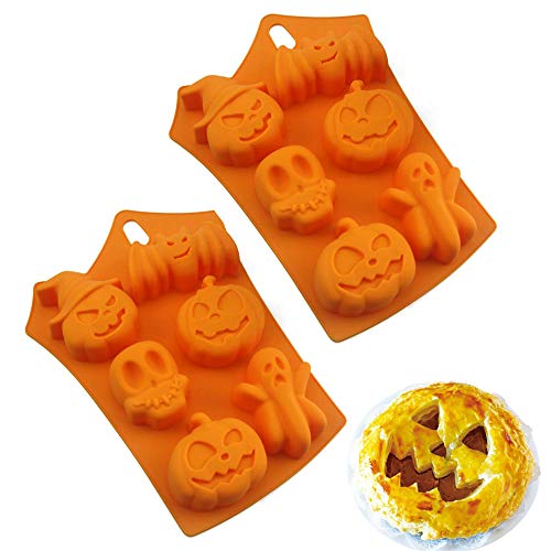 2 pcs Molde de Silicona Cubitos de Hielo de Halloween, Molde para Hornear Calabaza, para Halloween, Chocolate, Magdalenas, Cubitos de Hielo