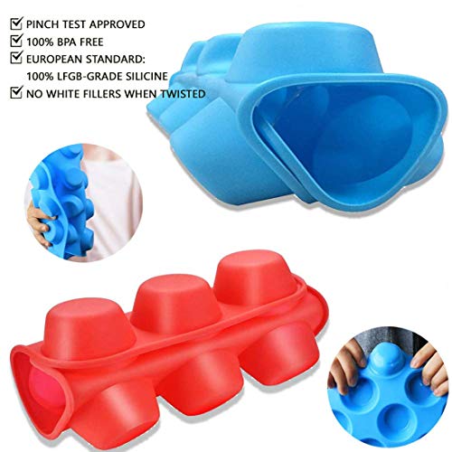 2 pcs Molde para Magdalenas Silicona and 1pcs Espátula, mini Muffin 12 tazas, Recubrimiento Antiadherente, Cupcake Brownie Budín Latta de Mollete Muffin Bandeja para Hornear Panecillos (RED/2pack)