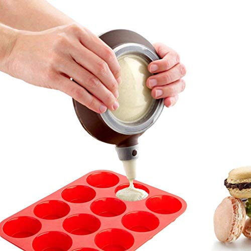 2 pcs Molde para Magdalenas Silicona and 1pcs Espátula, mini Muffin 12 tazas, Recubrimiento Antiadherente, Cupcake Brownie Budín Latta de Mollete Muffin Bandeja para Hornear Panecillos (RED/2pack)