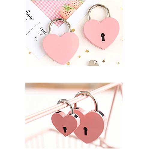 2 Pcs Pequeño corazón del metal en forma de candado mini cerradura con llave para la joyería Caja，de almacenamiento libro del diario,Pack de 2, Rosa