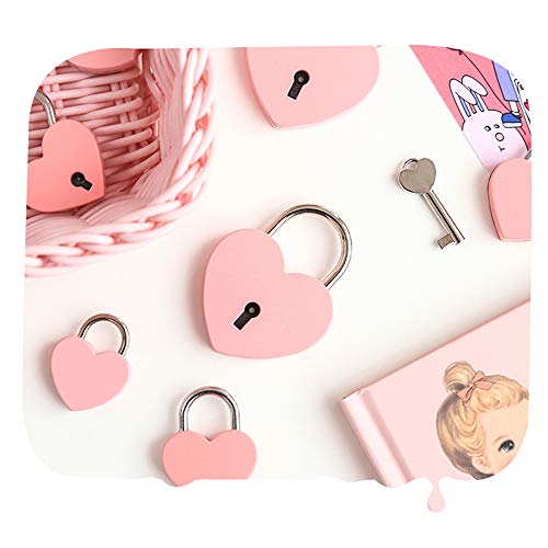 2 Pcs Pequeño corazón del metal en forma de candado mini cerradura con llave para la joyería Caja，de almacenamiento libro del diario,Pack de 2, Rosa