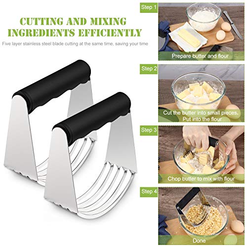 2 Piezas Amasadora Manual Cortador de Pastelería con Cuchillas de Acero Inoxidable Cortador de Masa de Hornear para Pan Pasteles Mantequilla Galletas Frutas