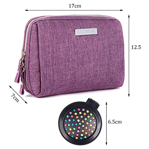 2 Piezas Bolsa de Maquillaje Neceser Bolsa de Aseo Viaje Portátil Bolso Cosmético Impermeable Estuche Maquillaje Mini Bolsa de Cosméticos para Mujeres (Gris, Morado, con 2 Peines de Espejo Plegable)