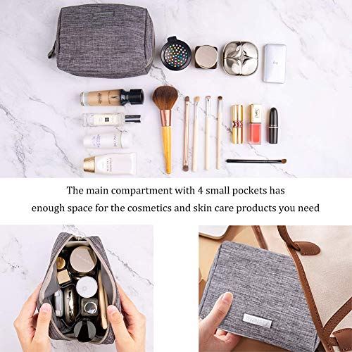 2 Piezas Bolsa de Maquillaje Neceser Bolsa de Aseo Viaje Portátil Bolso Cosmético Impermeable Estuche Maquillaje Mini Bolsa de Cosméticos para Mujeres (Gris, Morado, con 2 Peines de Espejo Plegable)