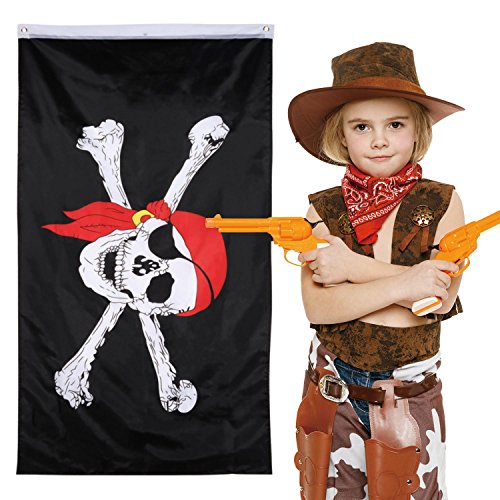 2 Piezas de Bandera de Pirata Bandera de Cráneo Jolly Roger para Fiesta de Pirata, Regalo de Cumpleaños, Día de Pirata, Decoración de Halloween, Regalo de Navidad, 3 por 5 Pies