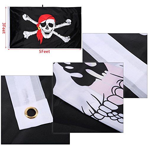 2 Piezas de Bandera de Pirata Bandera de Cráneo Jolly Roger para Fiesta de Pirata, Regalo de Cumpleaños, Día de Pirata, Decoración de Halloween, Regalo de Navidad, 3 por 5 Pies