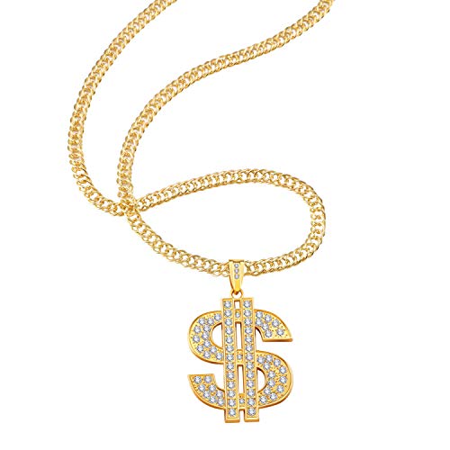 2 Piezas de Cadena Chapado de Oro para Hombres con Collar de Colgante de Signo de Dólar, Collar de Dólar de Hip Hop