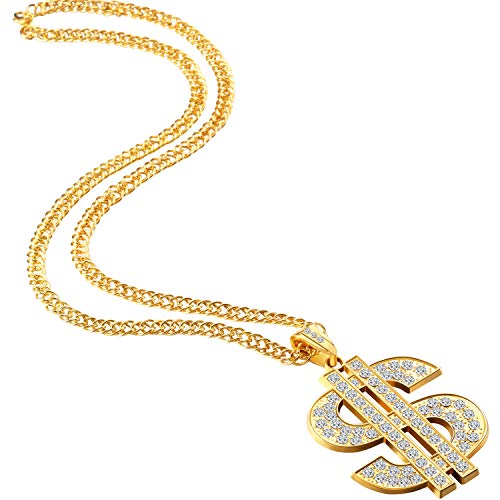 2 Piezas de Cadena Chapado de Oro para Hombres con Collar de Colgante de Signo de Dólar, Collar de Dólar de Hip Hop