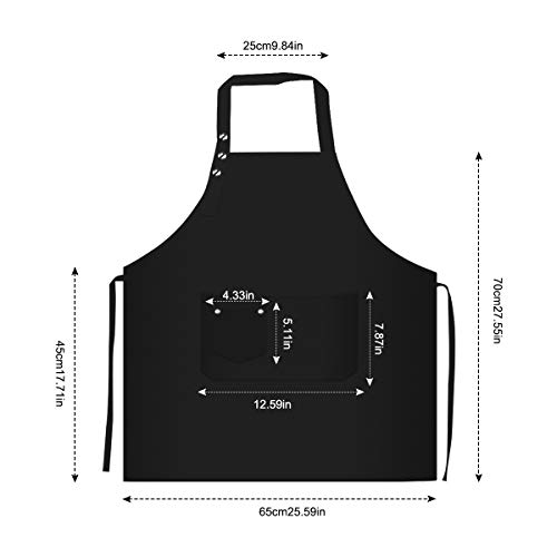 2 Piezas Delantal de Cocina Con 3 Bolsillos para Hombres Mujeres, Ajustable Delantales de Cocinero Impermeables Babero Delantal Chefs para Hornear Jardinería Restaurante Barbacoa – Negro