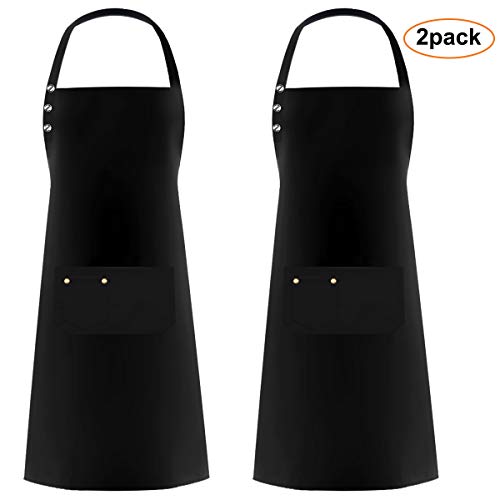 2 Piezas Delantal de Cocina Con 3 Bolsillos para Hombres Mujeres, Ajustable Delantales de Cocinero Impermeables Babero Delantal Chefs para Hornear Jardinería Restaurante Barbacoa – Negro