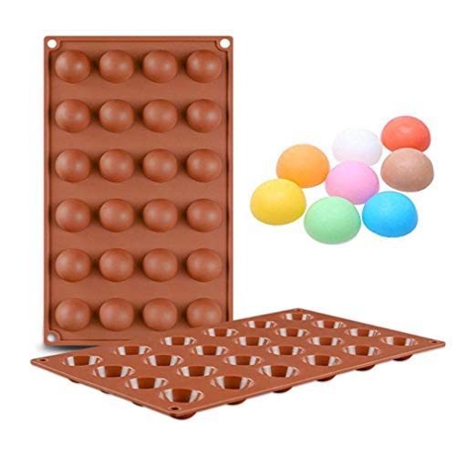 2 Piezas Moldes de Bombones de Silicona con 24 Cavidad - Forma de Semi Esfera Molde de Silicone para Chocolate, Caramelo de Café, Cubo de Hielo, Gelatina