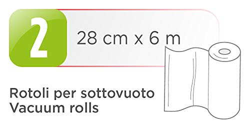 2 rollos de 28x600 cm en plástico gofrado especial para el envasado al vacío de alimentos Laica VT3509 libres de BPA