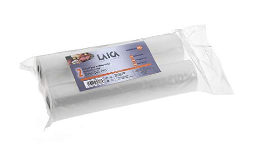 2 rollos de 28x600 cm en plástico gofrado especial para el envasado al vacío de alimentos Laica VT3509 libres de BPA