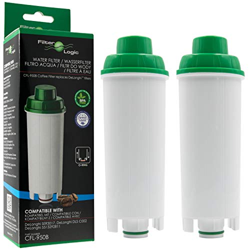 2 x FilterLogic CFL-950B - Filtro de agua para cafetera automática de DeLonghi reemplaza el cartucho DLS C002 / DLSC002 / SER 3017 / SER3017 / 5513292811 con Máquina de café ECAM ESAM ETAM EC680 BCO