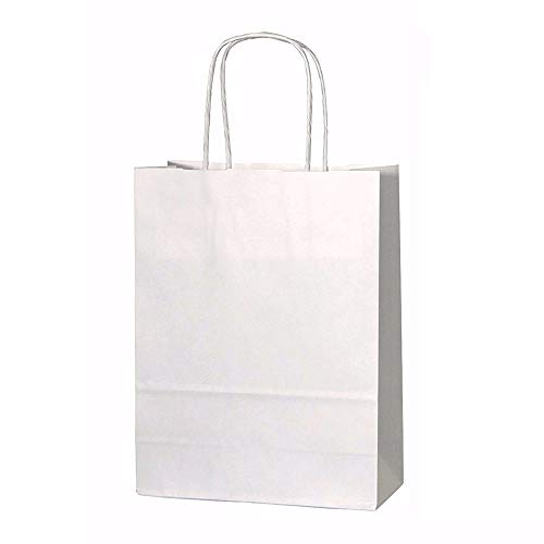 20 bolsas de papel kraft con asas trenzadas e ideales para utilizar en fiestas o para hacer regalos, Blanco, XS