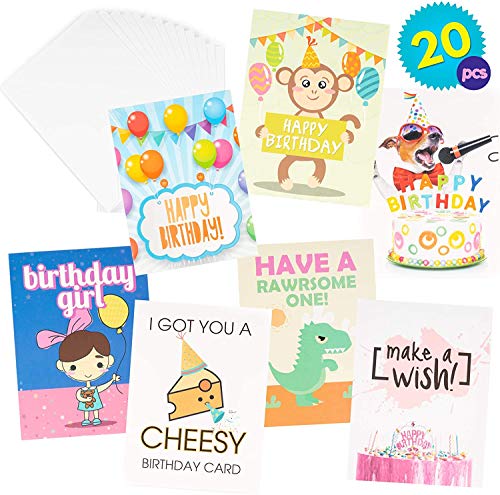 20 Tarjetas de Feliz Cumpleaños con 20 Sobres para Niños y Adultos| Tarjetas de Felicitación de Alta Calidad| Colores Brillantes, Diseño Variado y Divertido| ¡Nunca Más te Quedes Sin Tarjetas!