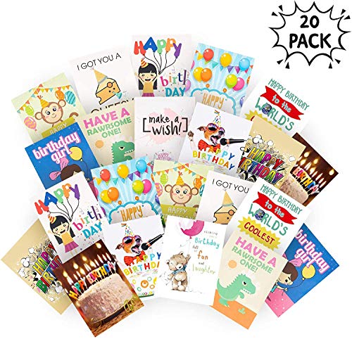 20 Tarjetas de Feliz Cumpleaños con 20 Sobres para Niños y Adultos| Tarjetas de Felicitación de Alta Calidad| Colores Brillantes, Diseño Variado y Divertido| ¡Nunca Más te Quedes Sin Tarjetas!