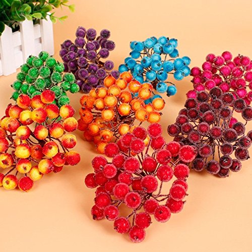 200pcs El Mini Navidad Helado De Fruta De La Baya Del Acebo De La Flor Artificial De La Decoración Roja