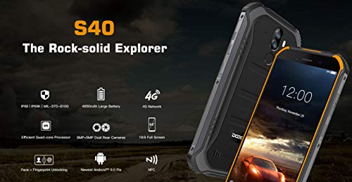 【2019】DOOGEE S40 (3GB+32GB) 4G Android 9.0 Sólido Móvil Libre Robusto - 5.5'' HD (Gorilla Glass 4) IP68/IP69K Militar Resistente IP68 Impermeable Smartphone, 4650mAh batería,DUAL SIM,GPS,NFC - naranja