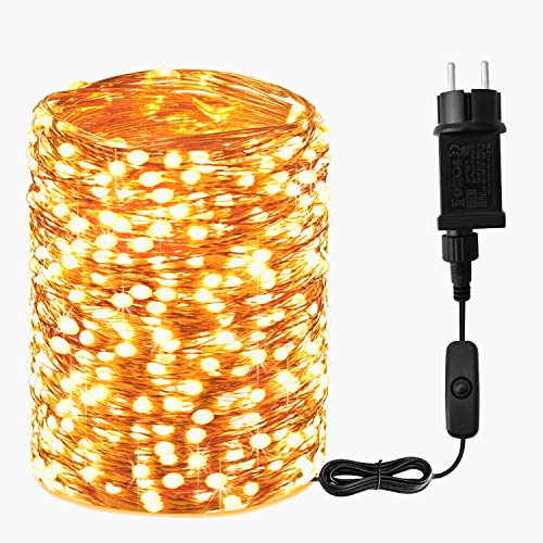 20M Guirnaldas Luces exterior - 200 LED Luces Led Exteriores Jardin, Luces de Hadas Blanco Cálido con Enchufe, Cadena de Luces Decoracion habitacion de interiores para Navidad, Terraza, Bodas