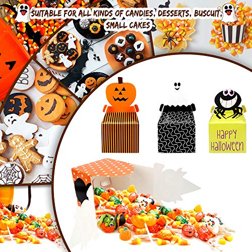 20pcs Caja de Dulces Cajas para Galletas Bolsas Caramelos Halloween, en forma de Gato, Araña, Fantasma, Calabaza, Caja de Papel de Galletas Pasteleria Caramelo Chocolate para Niños (8.7 * 8.7 * 7cm)