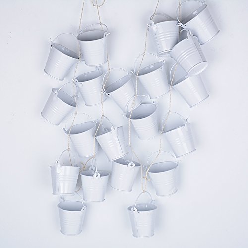 20pcs Mini Cubos de Metal Color Blanco Balde para Invitados Boda Candy Bar con Dulces Caramelos Decoracion Mesas Cajas Altura 5,2cm Diametro 5,8cm y 4,2cm