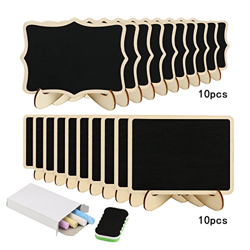 20pcs mini pizarra de madera KAKOO pizarra para boda de pizarra pequeña desmontable de pie y dos soportes para adornar mesa dulce, oficina, cafetería, plantas