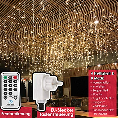 216 LED Guirnaldas Luces, 5.5M Luces de Cadena, 8 Modos Luz de Carámbano, Iluminación de Cascada Impermeables, Luces Decorativas para Interiores y Exteriores, Navidad, Fiesta, Jardín (Blanco Cálido)