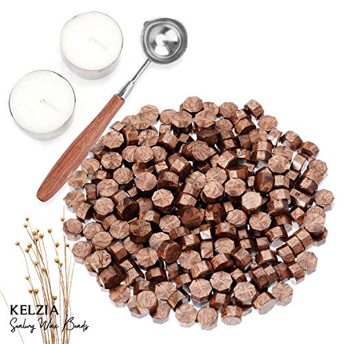 230 Piezas de Cera de Sellado Octagonal con 2 Velas de Té + 1 Cuchara de Fundir. Cera para Sello de Cera (CHOCOLATE)