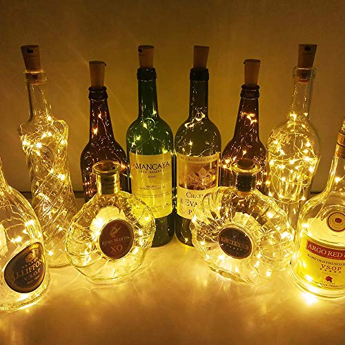 24 Pack Olafus Luz de Botella, Luz Corcho, 2M 20 LEDs Luces LED para Botellas de Vino a Pilas Flexible, Guirnaldas Pilas Cobre IP65 Impermeable Luz para Boda, Navidad, Fiesta, Jardín Blanco Cálido