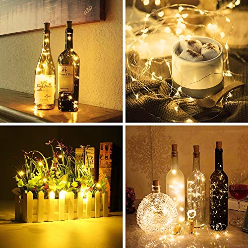 24 Pack Olafus Luz de Botella, Luz Corcho, 2M 20 LEDs Luces LED para Botellas de Vino a Pilas Flexible, Guirnaldas Pilas Cobre IP65 Impermeable Luz para Boda, Navidad, Fiesta, Jardín Blanco Cálido