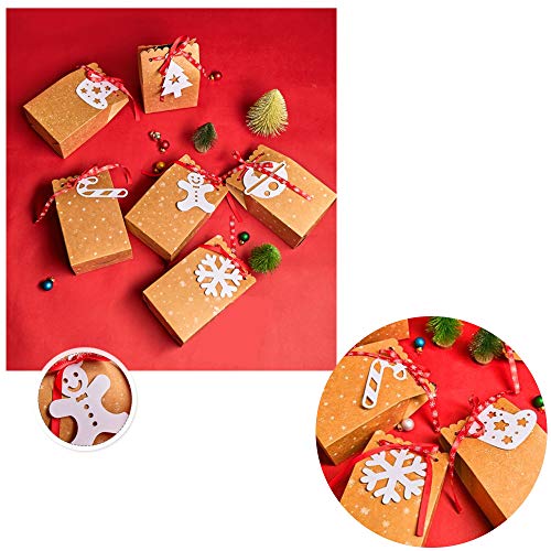 24 Pieces Kraft de Cajas de Dulces de Navidad, Hombre de Pan de Jengibre, árbol de Navidad, Campanas, Copos de Nieve, Bastones de Caramelo, Medias de Navidad, Bolsas de Papel de Estilo Navideño