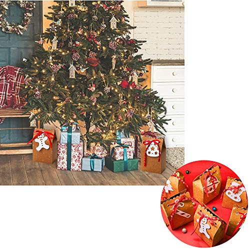 24 Pieces Kraft de Cajas de Dulces de Navidad, Hombre de Pan de Jengibre, árbol de Navidad, Campanas, Copos de Nieve, Bastones de Caramelo, Medias de Navidad, Bolsas de Papel de Estilo Navideño