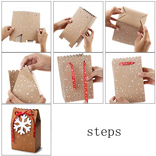 24 Pieces Kraft de Cajas de Dulces de Navidad, Hombre de Pan de Jengibre, árbol de Navidad, Campanas, Copos de Nieve, Bastones de Caramelo, Medias de Navidad, Bolsas de Papel de Estilo Navideño