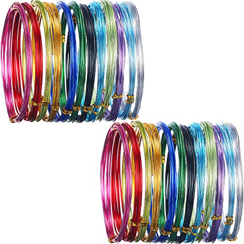 24 rollos de alambre de aluminio multicolor para manualidades, metal flexible para creación de arte y joyería, calibre 15 y calibre 20