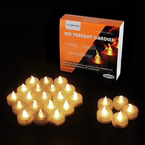 24 Velas LED Sin Fuego - Glamouric Velas Electrónicas con Baterías Incorporadas Perfectas para San Valentín, Cumpleaños, Fiestas, Halloween, Navidad, Festivales, Decoración (Luz Blanca Cálida)