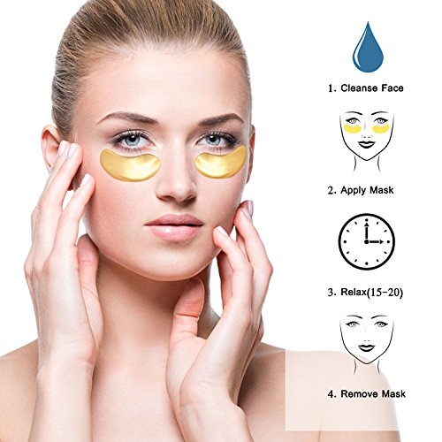 24k Gel de oro colágeno mascarilla para ojos, antiedad, ácido hialurónico, parches para los ojos debajo de la mascarilla para hidratar y reducir los círculos oscuros, hinchazón, arrugas (30 pares)