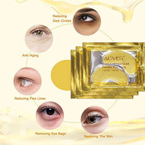 24k Gel de oro colágeno mascarilla para ojos, antiedad, ácido hialurónico, parches para los ojos debajo de la mascarilla para hidratar y reducir los círculos oscuros, hinchazón, arrugas (30 pares)