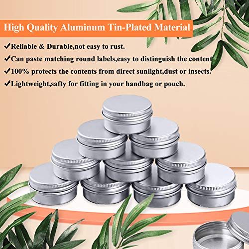 24pcs Tarros de Aluminio vacío, Vacíos Recipiente de cosmética Tarros Pequeños Viajes con Etiquetas y Mini espátula, Lata Aluminio Redonda para Crema, loción, Máscaras, Bálsamo Labial, Velas (5 ml)