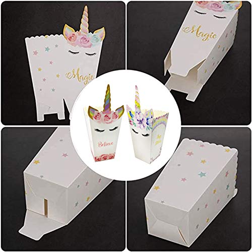 24PZ Cajas de Palomitas de Maíz Unicornio Palomitas de Maíz Caja de Bocadillos (2 Tipos) Envases de Caramelos de Cartón, Bolsas Palomitas Cartón de Caramelo Contenedor para Niños Fiesta de Cumpleaños