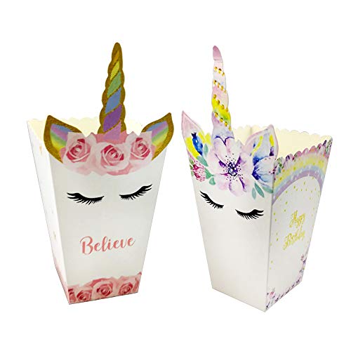 24PZ Cajas de Palomitas de Maíz Unicornio Palomitas de Maíz Caja de Bocadillos (2 Tipos) Envases de Caramelos de Cartón, Bolsas Palomitas Cartón de Caramelo Contenedor para Niños Fiesta de Cumpleaños