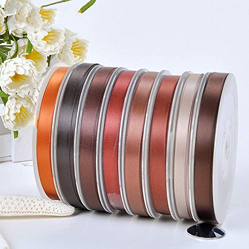 25 28 32 38 mm 100yards / lot del satén y una sola cara del Café oscuro para los regalos de la decoración del banquete de boda hecho a mano de flores de Rose, 846,25mm marrón dorado