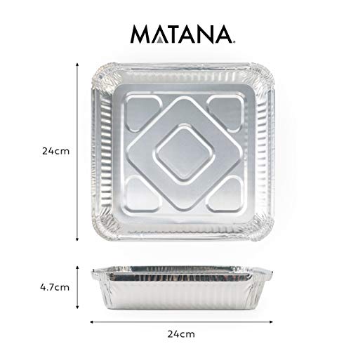 25 Bandejas de Aluminio Desechables con Tapas, 24 x 24 cm - Perfecto para Hornear, Asar y Cocinar - Seguro de Usar en Horno e Impermeable.