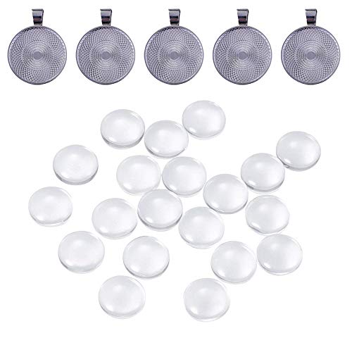 25 mm 50 Piezas Cúpula de Cristal + 50 Piezas Bases de Colgante Redondos para Joyería Artesanal de Foto Artesanía (Blanco)