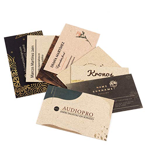 250 Tarjetas de visita personalizadas impresas doble cara, premium, cartón reciclado grueso 450 g, papel kraft premium, vintage y originales, 55x85 mm